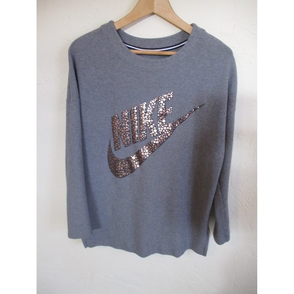 Nike Rally Metallic Sweatshirt Women's Gray Gold 805247-091 Medium